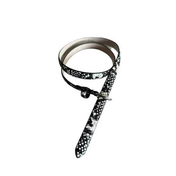 Vintage Silver & Black Snakeskin Leather Belt With Round Buckle - Picture 1 of 4